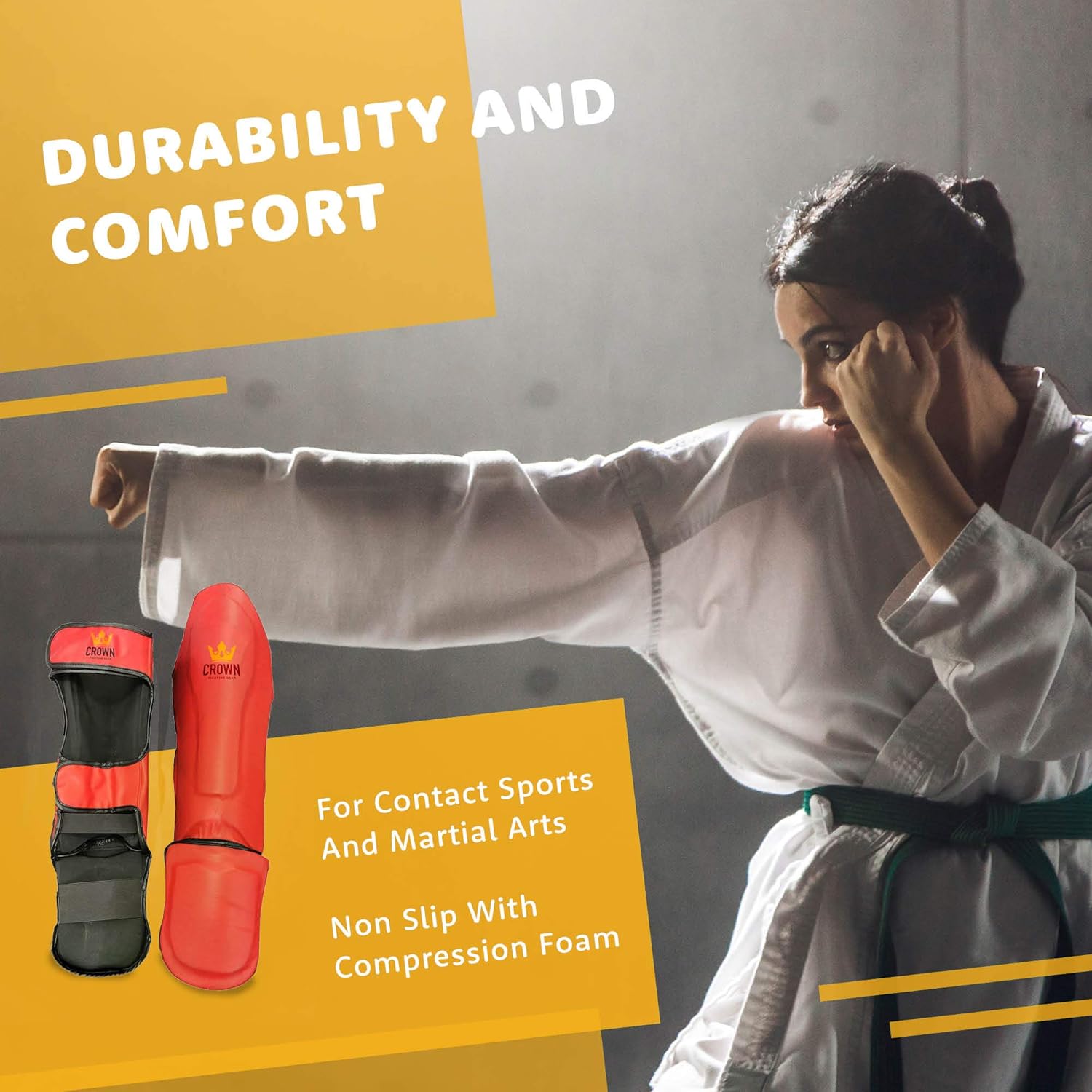 Crown Boxing Premium Quality Shin Pads for Leg Protection Soccer Sparring Gear MMA Gear and Kick Boxing Gear for Men and Women Youth and Adults - w/Mouth Guard - Black- or Red : Sports & Outdoors