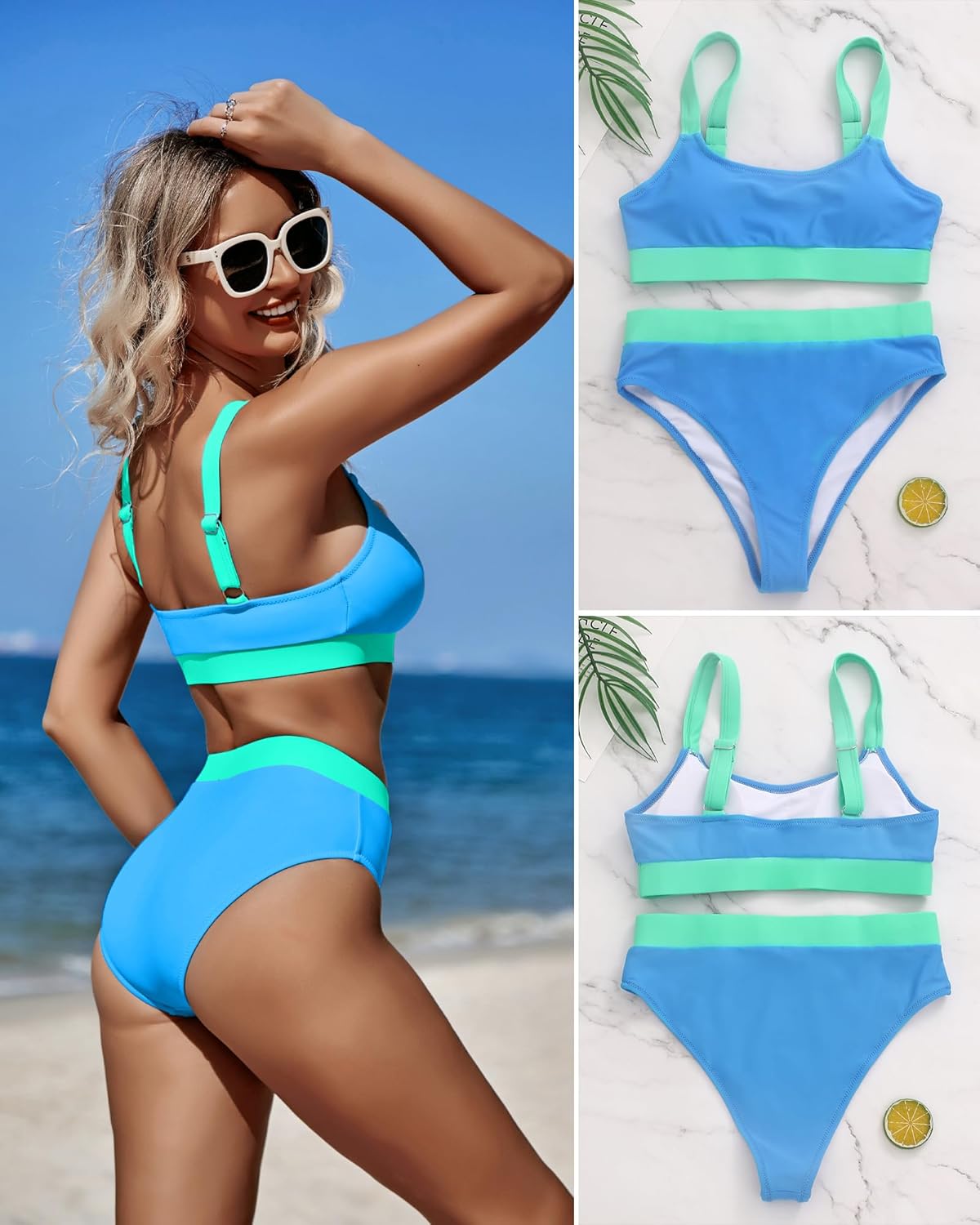 ZINPRETTY Women High Waisted Bikini Sets Color Block Swimsuits 2 Piece Bathing Suits Tummy Control Sporty Teens - Image 8