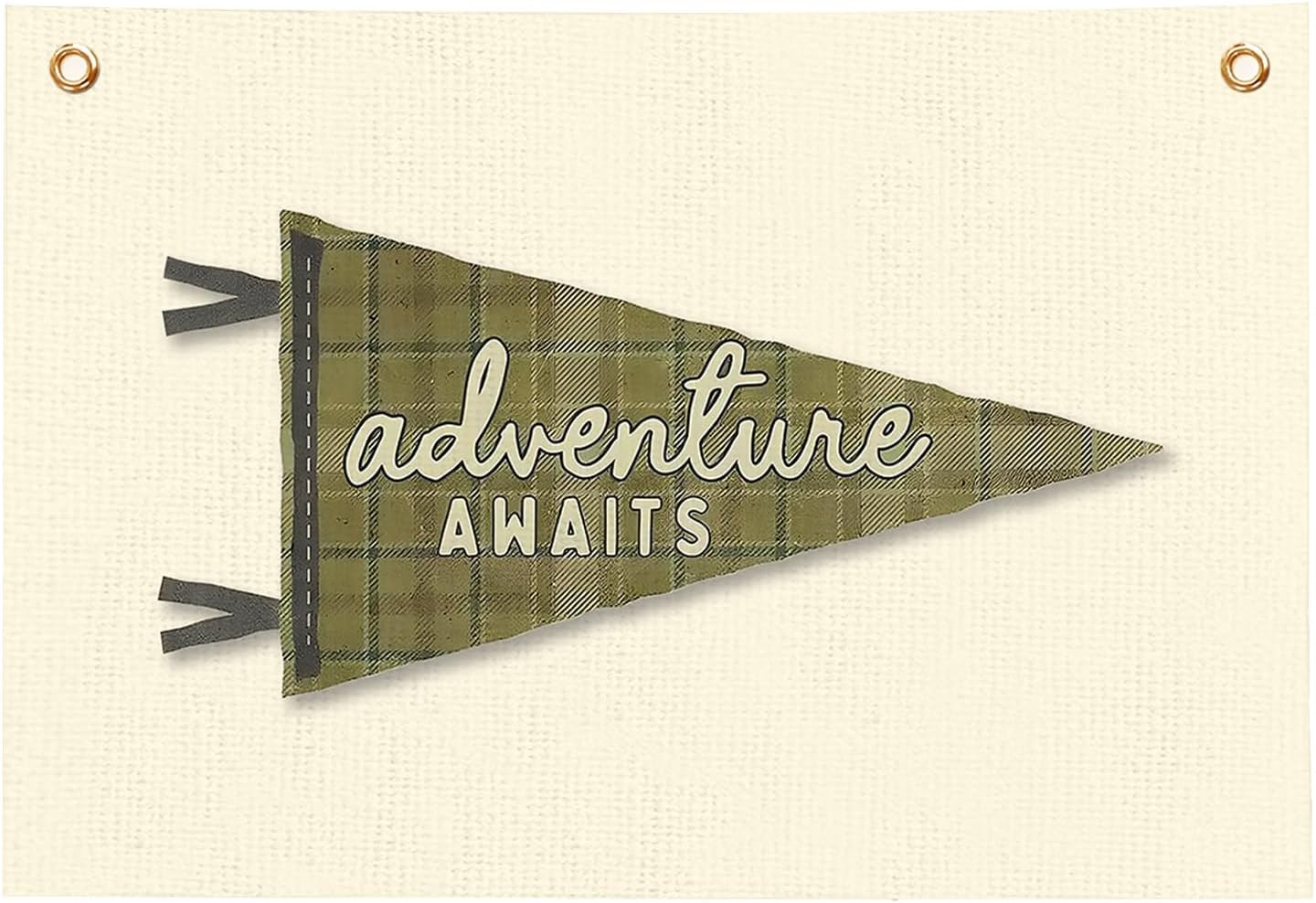 Adventure Linen Banner for Boys Room Wall Decor, Retro Boho Wall Hanging Banner Flag for Baby Boys Kids Bedroom Playroom Nursery Toddlers Teens Dorm Decorations, 20x30 In Green, Newborn Gift