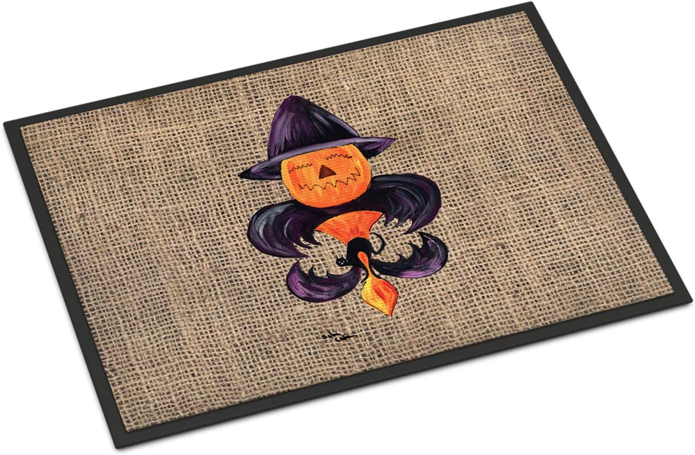 Caroline's Treasures 8748MAT Halloween Pumpkin Bat Fleur de lis Doormat 18x27 Front Door Mat Indoor Outdoor Rugs for Entryway, Non Slip Washable Low Pile, 18H X 27W
