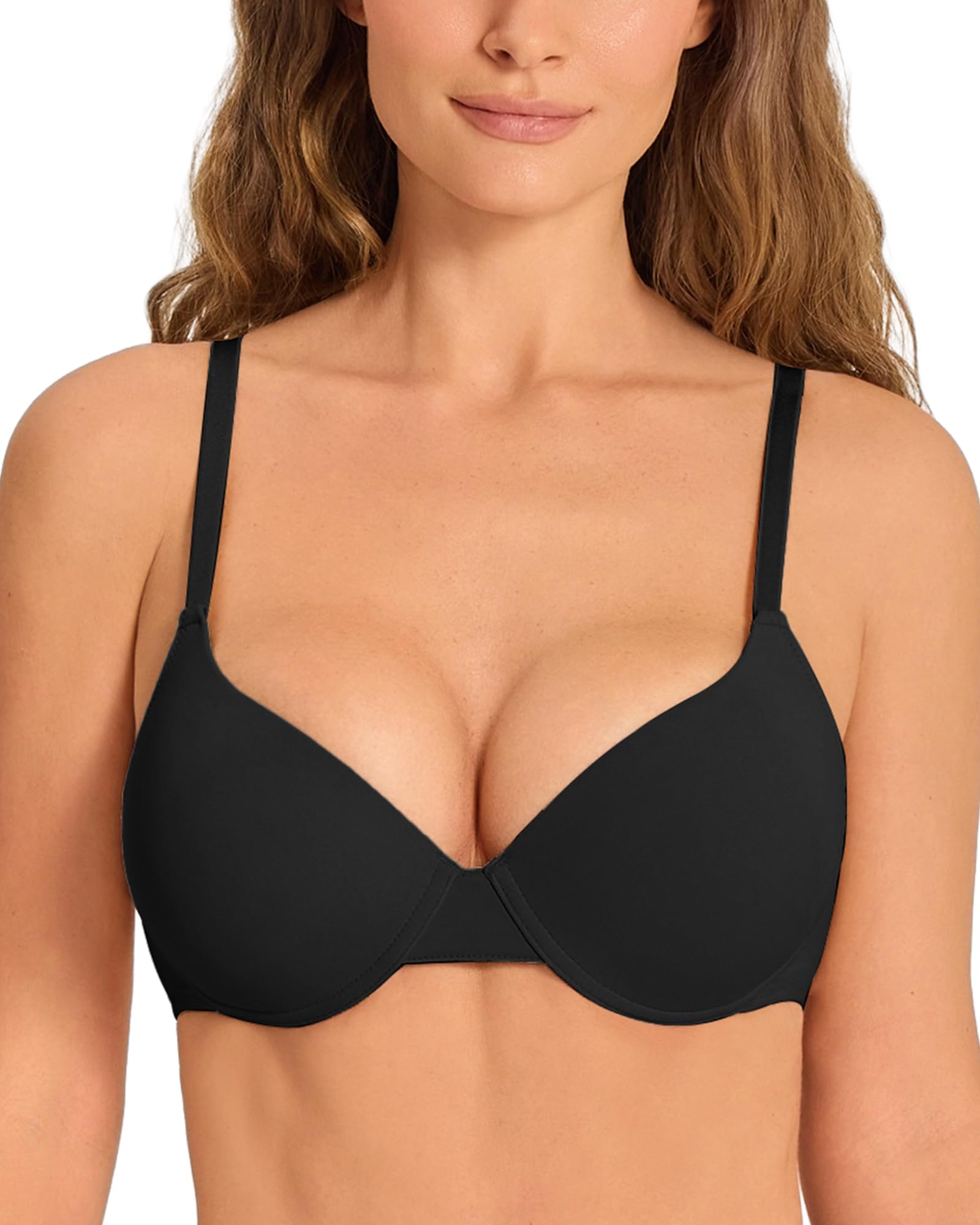 Push Up Bra Thick Padded Add Cup Smooth T-Shirt Bras Demi Plunge Underwire Support Comfort Bralette Women