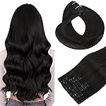 HOTBANANA Human Hair Clip in Hair Extensions, Natural Black 120g Clip in Hair Extensions Real Human Hair Straight Remy Hair 18 Inch 7pcs