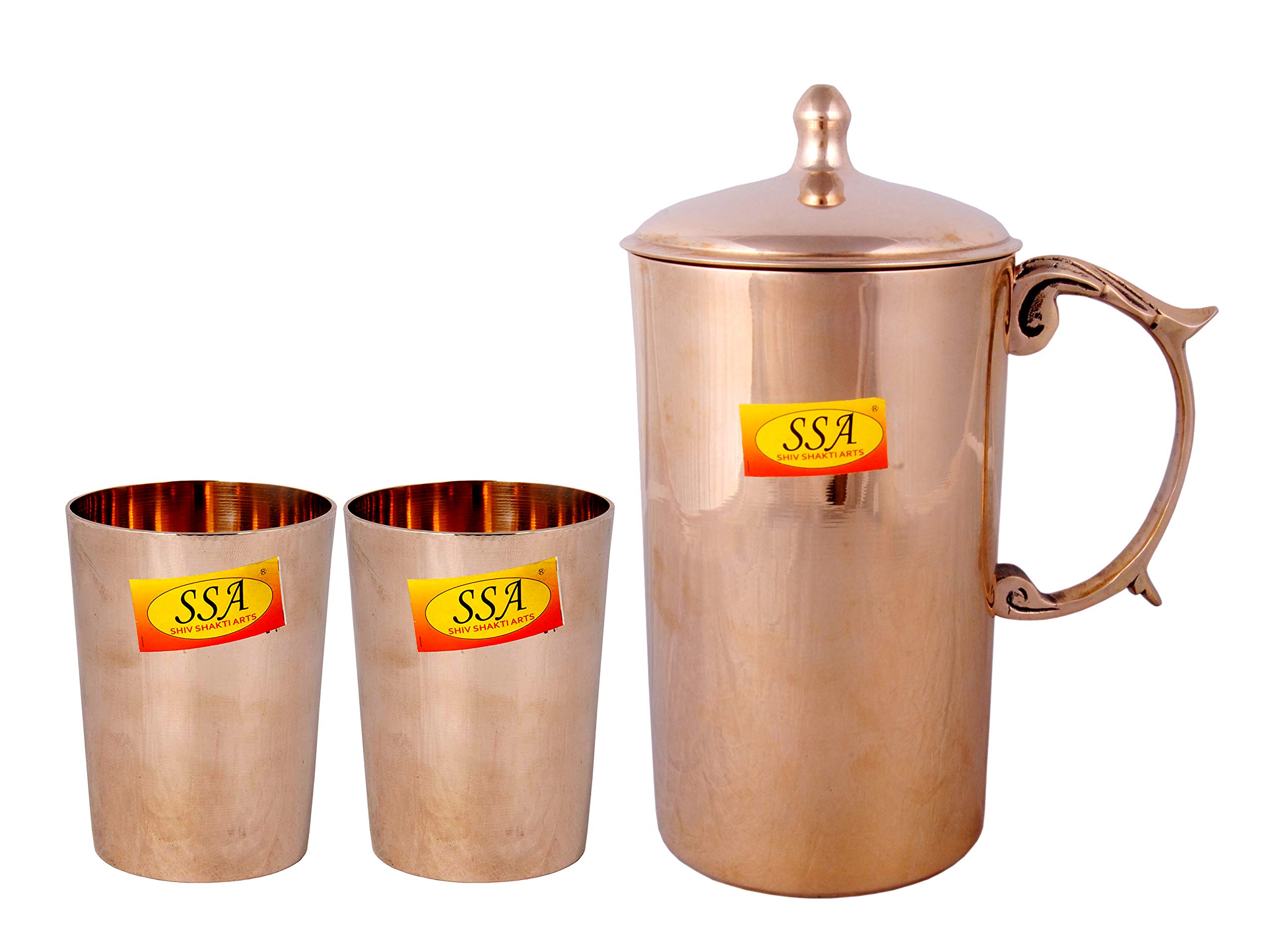 Shiv Shakti Arts 100 Pure Bronze Kansa Jug Pitcher with 2 Glasses Drinkware Set 2020 Gift Item Luxury
