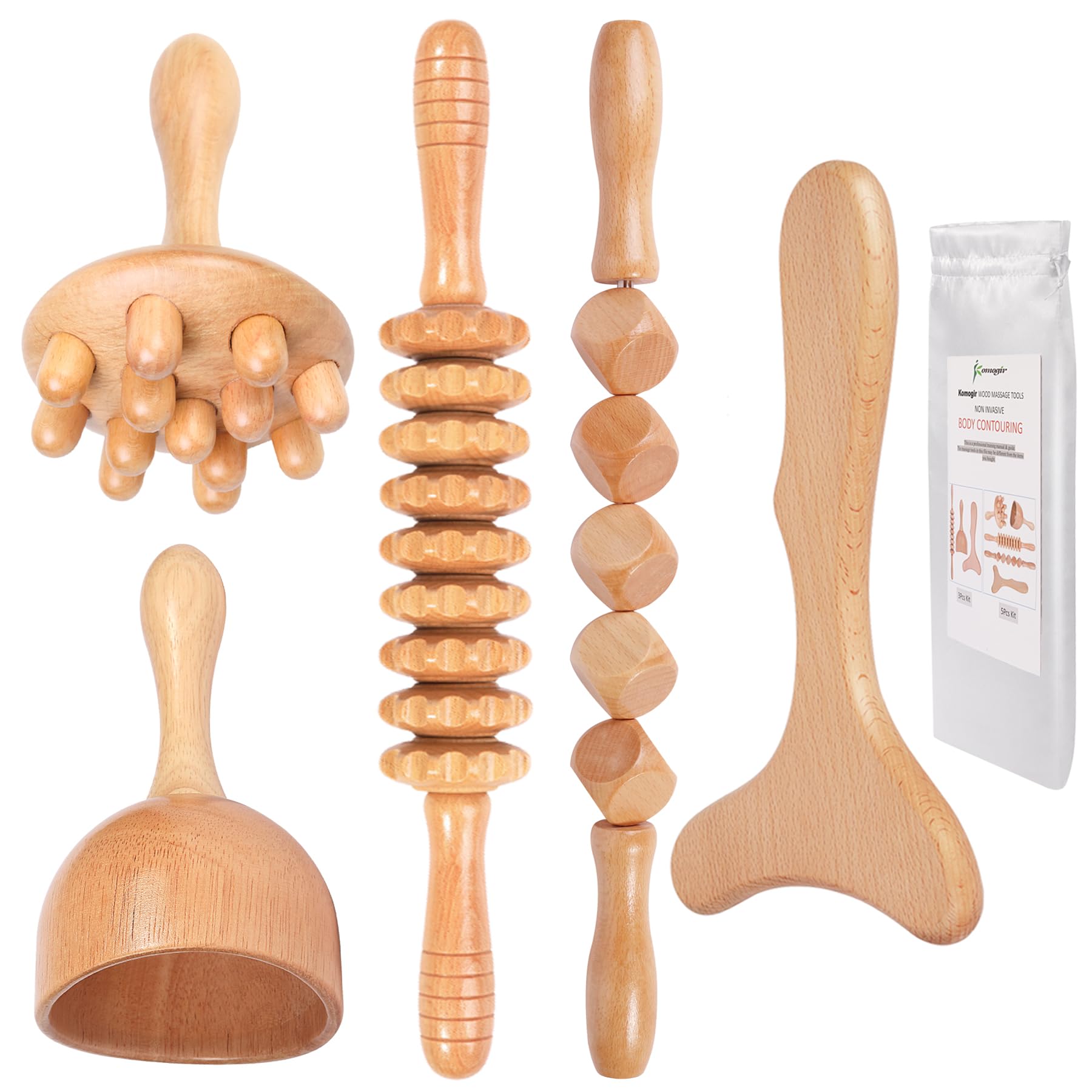 Maderotherapie-Zubehör, 5-in-1 professionelles Holztherapie-Massage-Set, Holz, schwedische Tasse, Pilz-Massagegerät, Konturierbrett für Anti-Cellulite, Körperformung*-