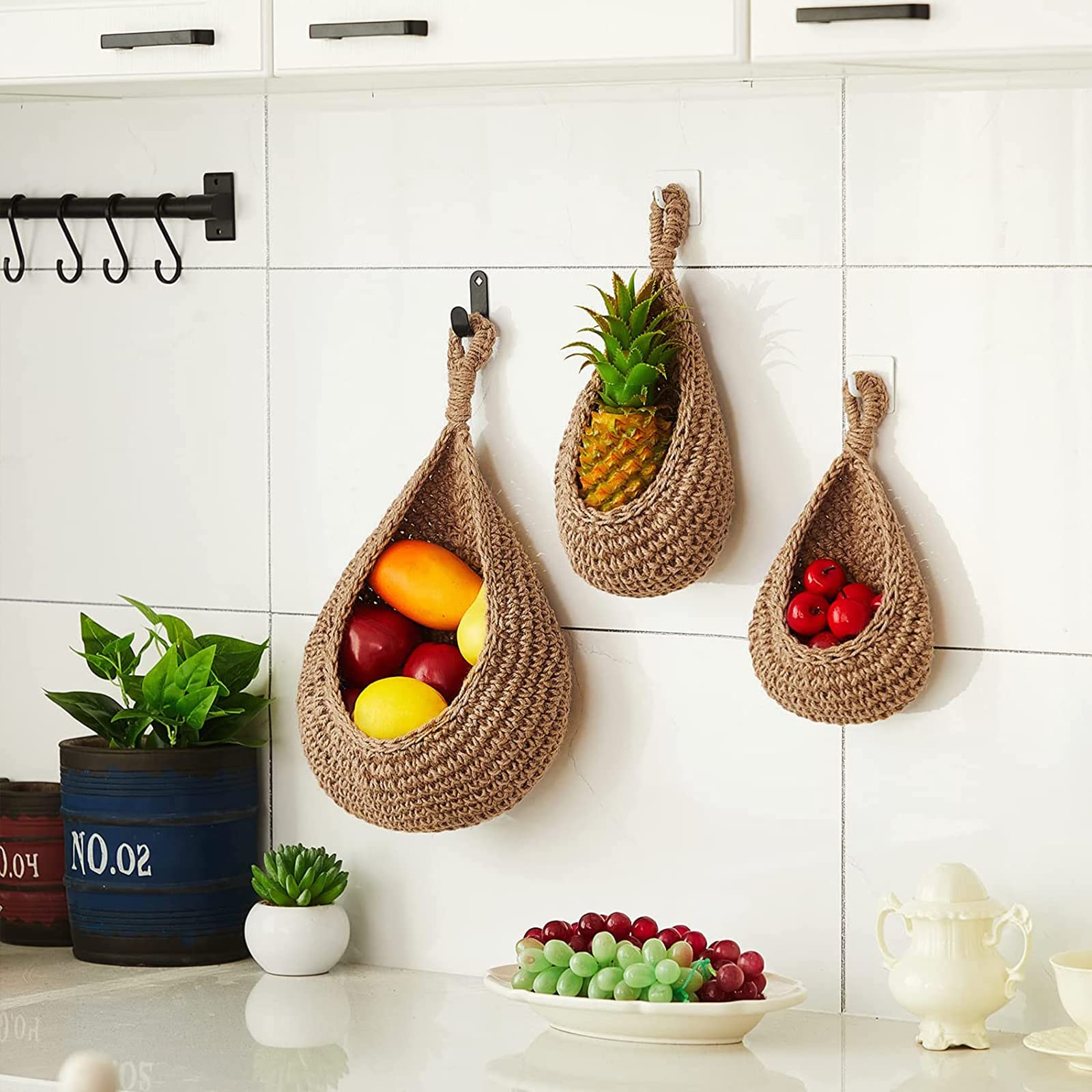 Cestini di frutta da appendere per cucina, confezione da 3 cesti da