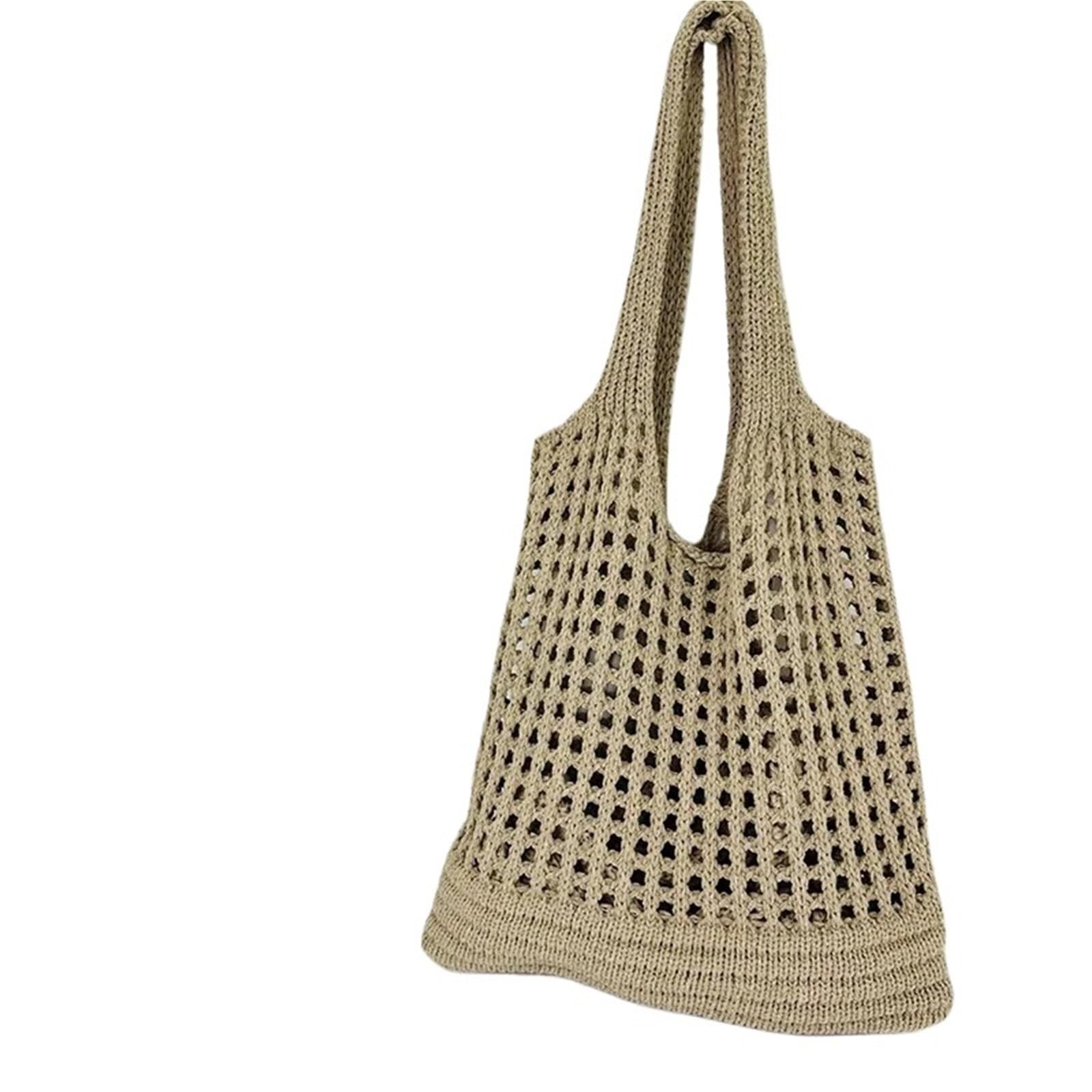 Bolsa De Ganchillo Bolso de Hombro Hueco de Punto for Mujer, Bolso de Compras de Ganchillo de Gran Capacidad, Bolso de Playa Informal for Vacaciones para Mujer(Khaki)