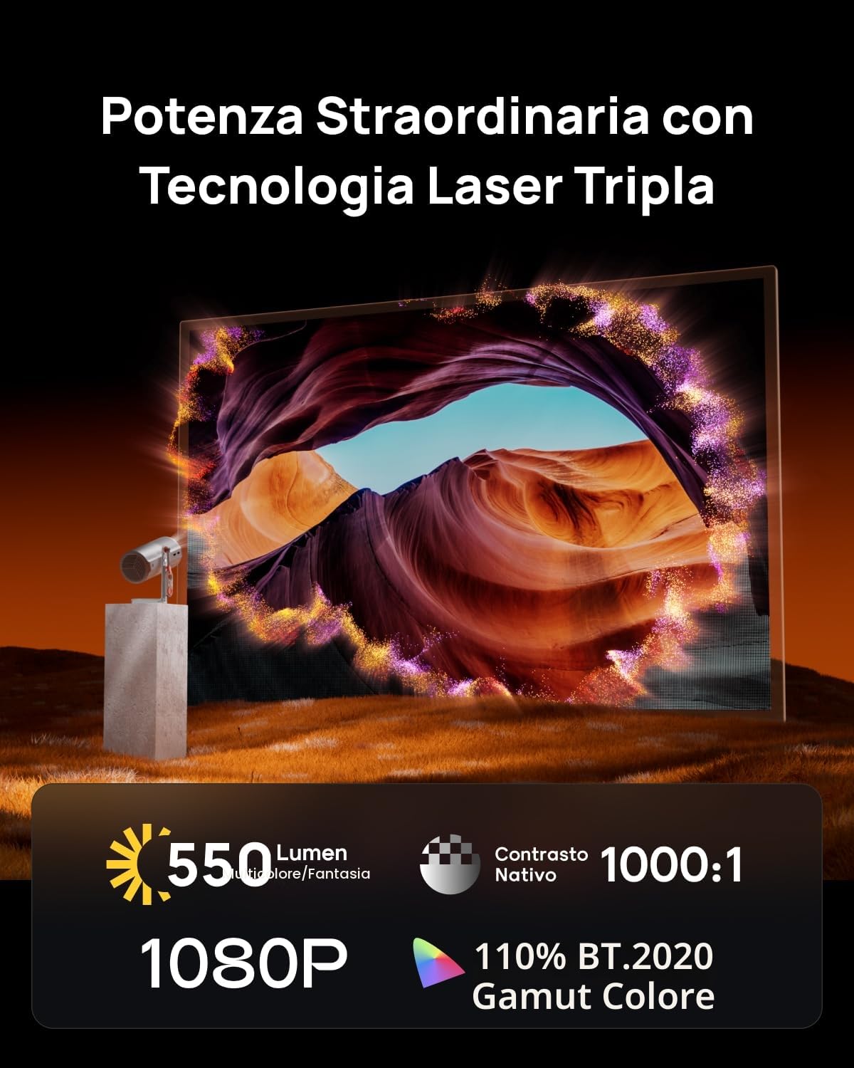 XGIMI MoGo 4 Laser Proiettore Portatile 550 Lumen ISO Supporto 360° Batteria Integrata Google TV Netflix Harman Kardon