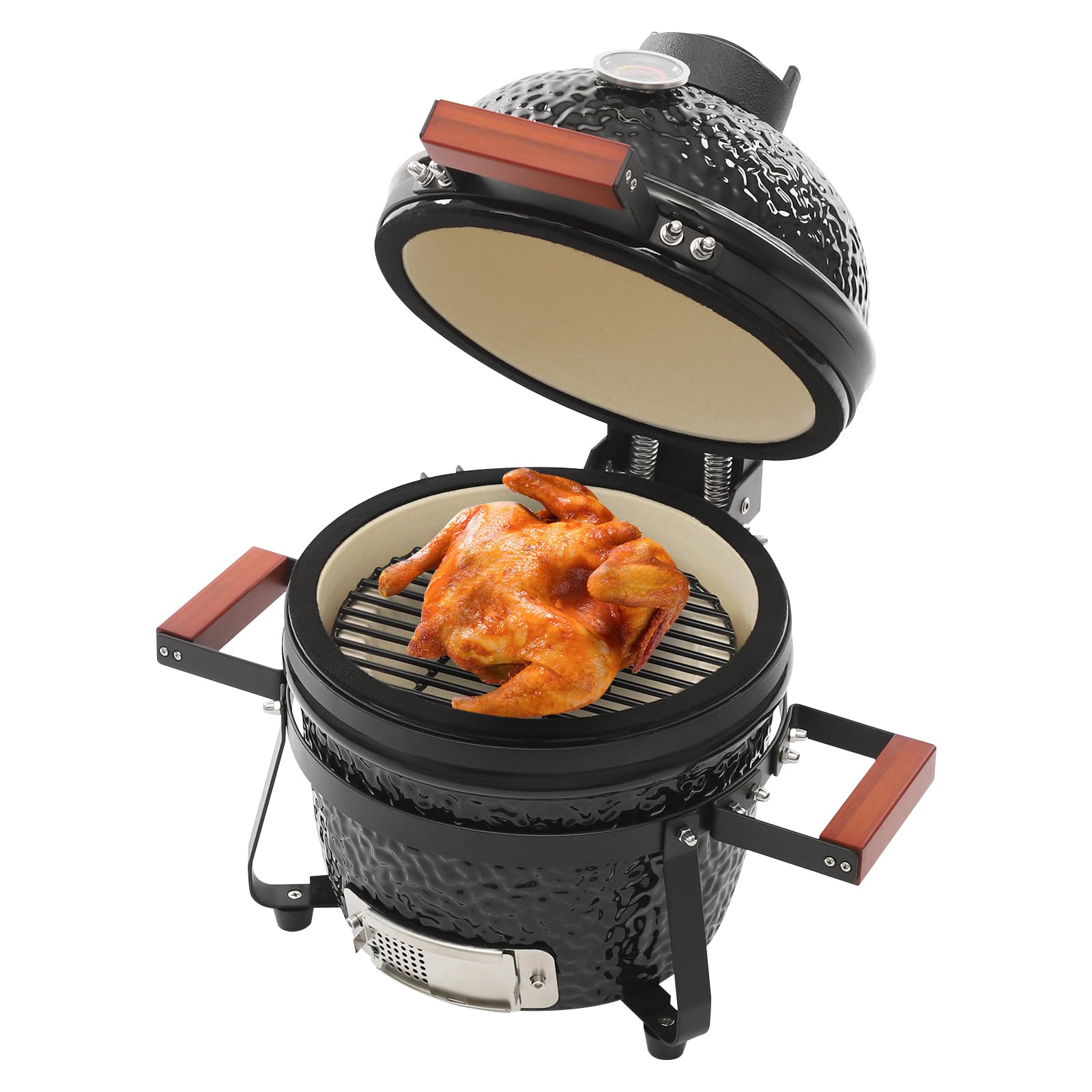Barbecue a carbonella in ceramica da 13 pollici con termometro, Kamado Style Griller – Barbecue a carbonella in ceramica per affumicatura e barbecue, barbecue da esterno per terrazza, giardino
