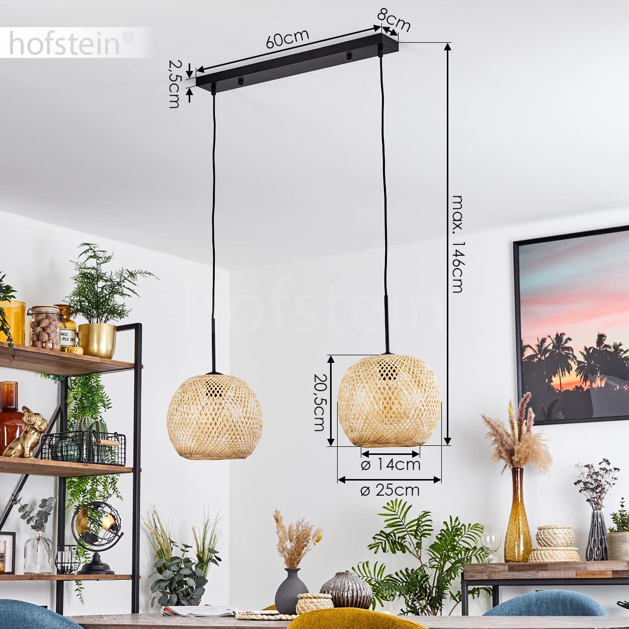 Suspension Bauro, Suspension Moderne En Métal/bambou Noir/naturel