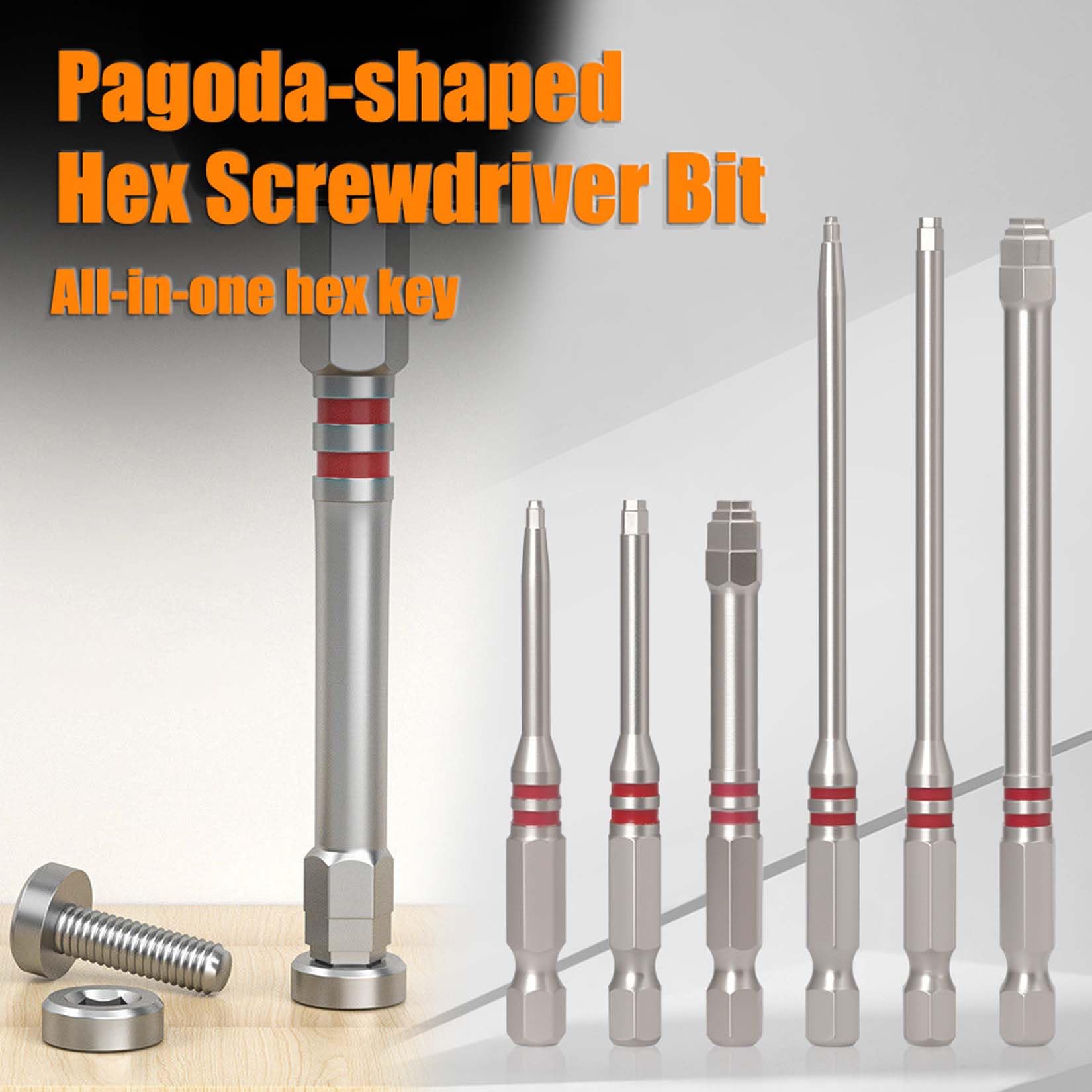 6-częściowy zestaw bitów do śrubokrętów, zestaw wkrętaków sześciokątnych z wysokiej magnetycznej pagody, magnetyczne bity 1/10.2 cm z chwytem sześciokątnym 1,5-6 mm do wiertarki elektrycznej