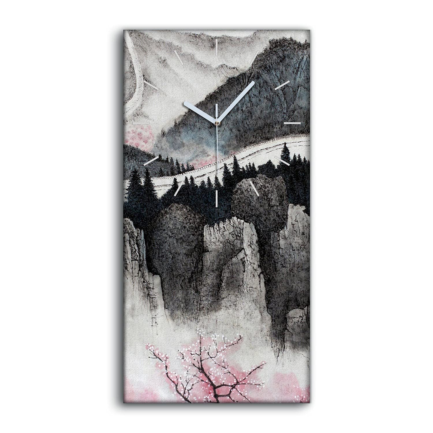 Horloge sur Toile Arbres de Forêt Toile Murale Salon Moderne Horloge Silencieuse