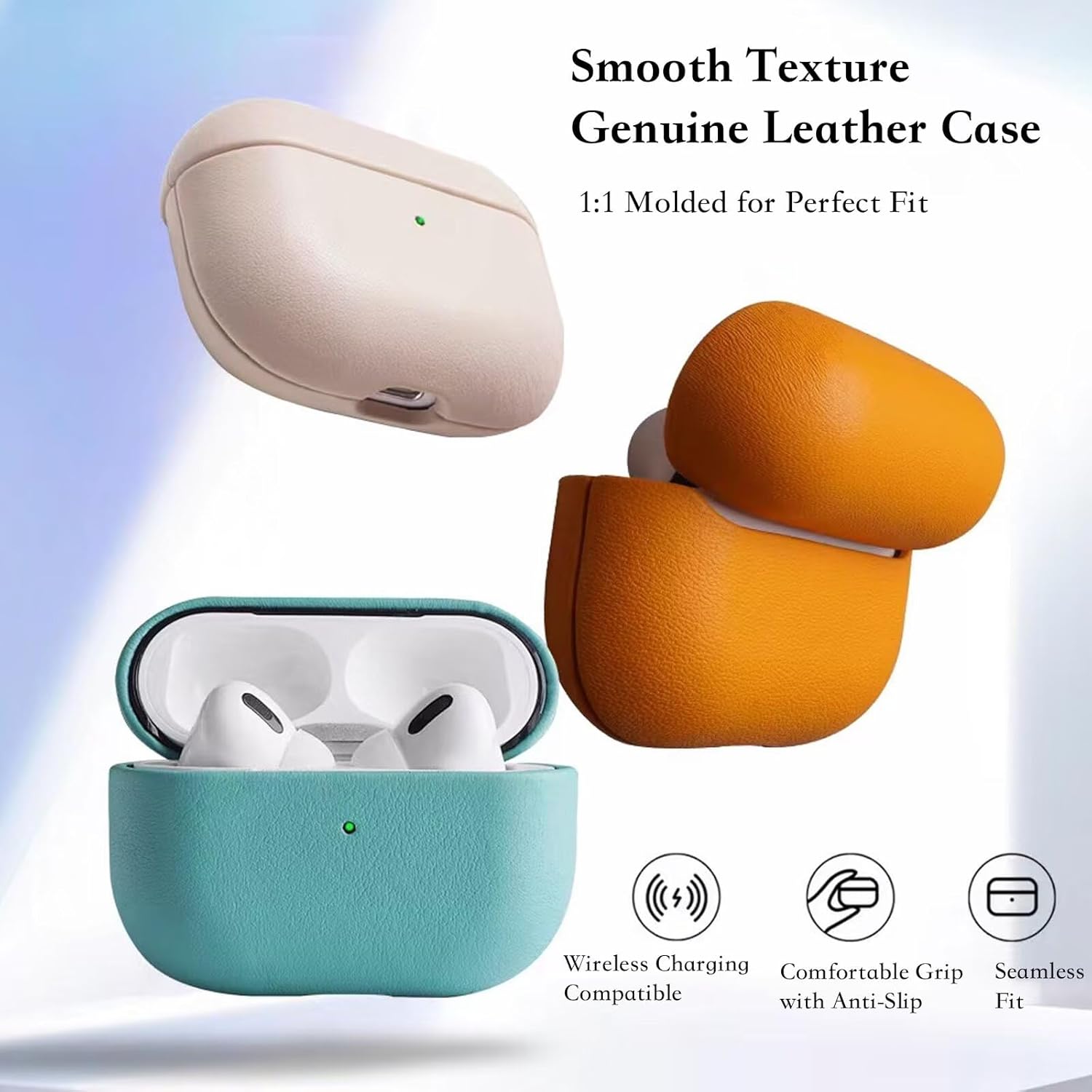 Case for AirPods 2,Genuine Leather Fully-Wrapped Headphones Cases Shockproof Protective Earphone Cover for AirPods 2