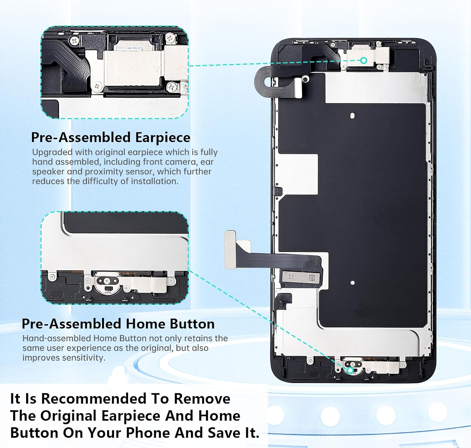 for iPhone 8 Plus Screen Replacement Black 5.5" with Home Button Repair Kit 8plus 3D Touch LCD Display Digitizer Full Assembly Front Camera Speaker Front Glass Fix Tools A1864 A1897 A1898