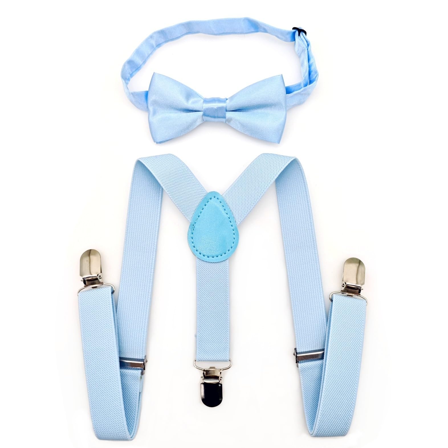 JZK Conjunto pajarita y tirantes azul claro para niños menos 135 cm, ajustable con clip forma Y tirantes con pajarita azul cielo para infantil pequeños, para bodas, fiestas