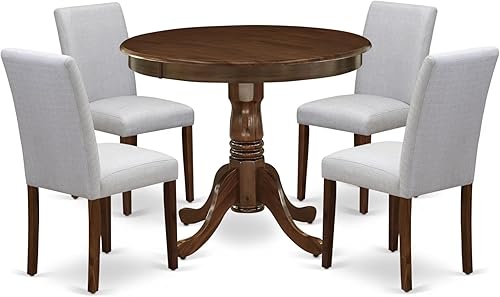 Miniatura 27 de East West Furniture ANAB5-OAK-55 - Juego de mesa de comedor de 5 piezas, incluye una mesa de cocina redonda con pedestal y 4 sillas Parson tapizadas