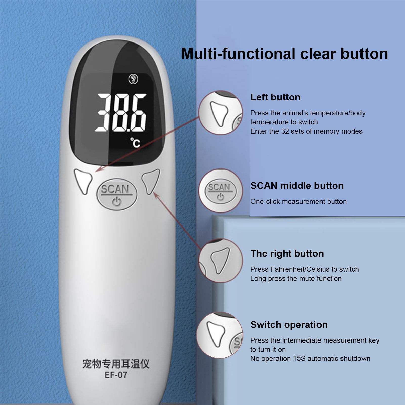Berührungsloses Haustier Thermometer, Haustier Thermometer Ohre, Präzisions Katzenthermometer, Schnelle Und Genaue Temperaturmessung, Veterinärthermometer Hund