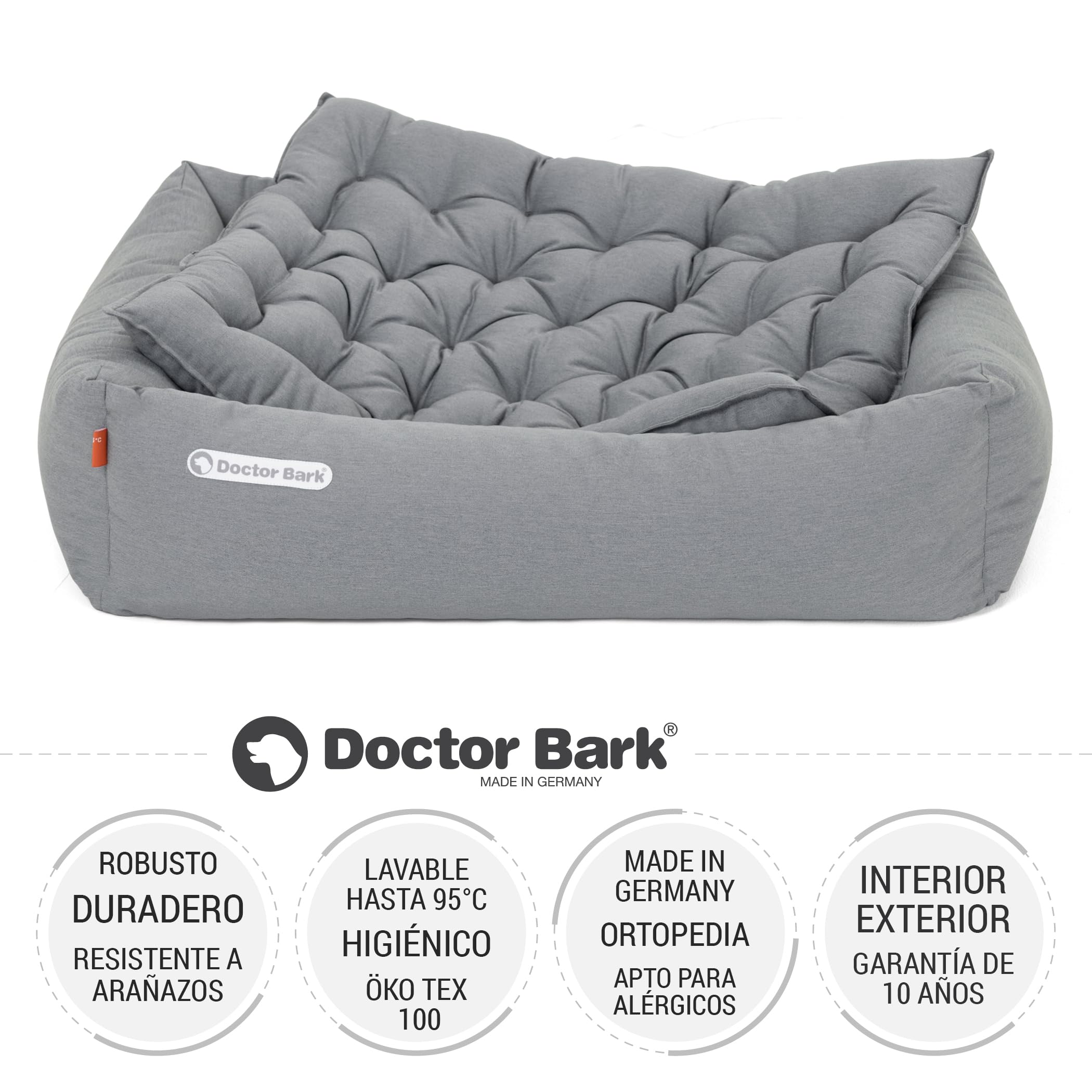 Doctor Bark Cama ortopédica para perros, lavable hasta 95 °C, sin olor e higiénica, acogedora decoración para perros medianos (M - 80 x 70 cm, gris claro)