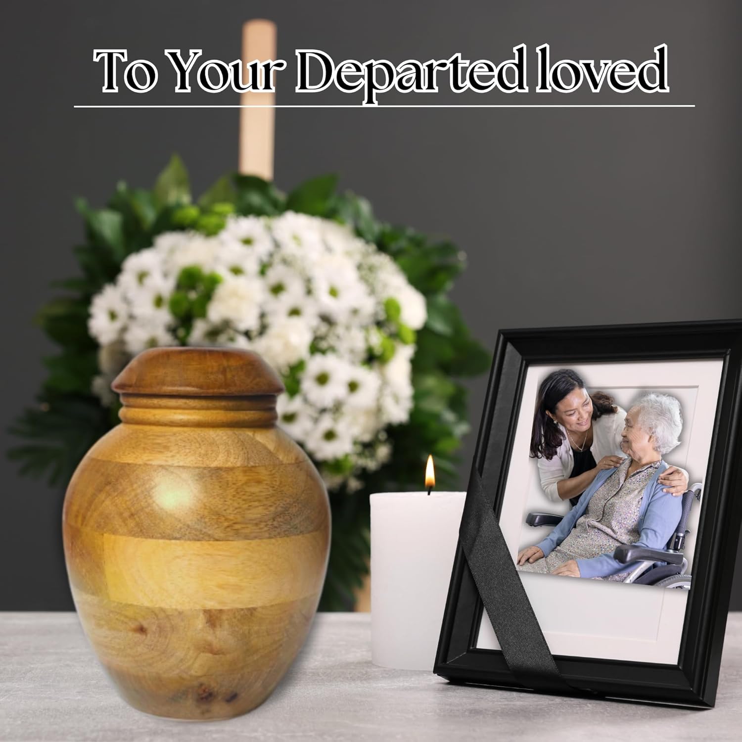 Plant Urn for Adult Human Ashes Cremation Wooden Urn Suitable for Adult Men and Women - Decorative Funeral Urn planter with ceremic pot (Natural Brown) - Image 2