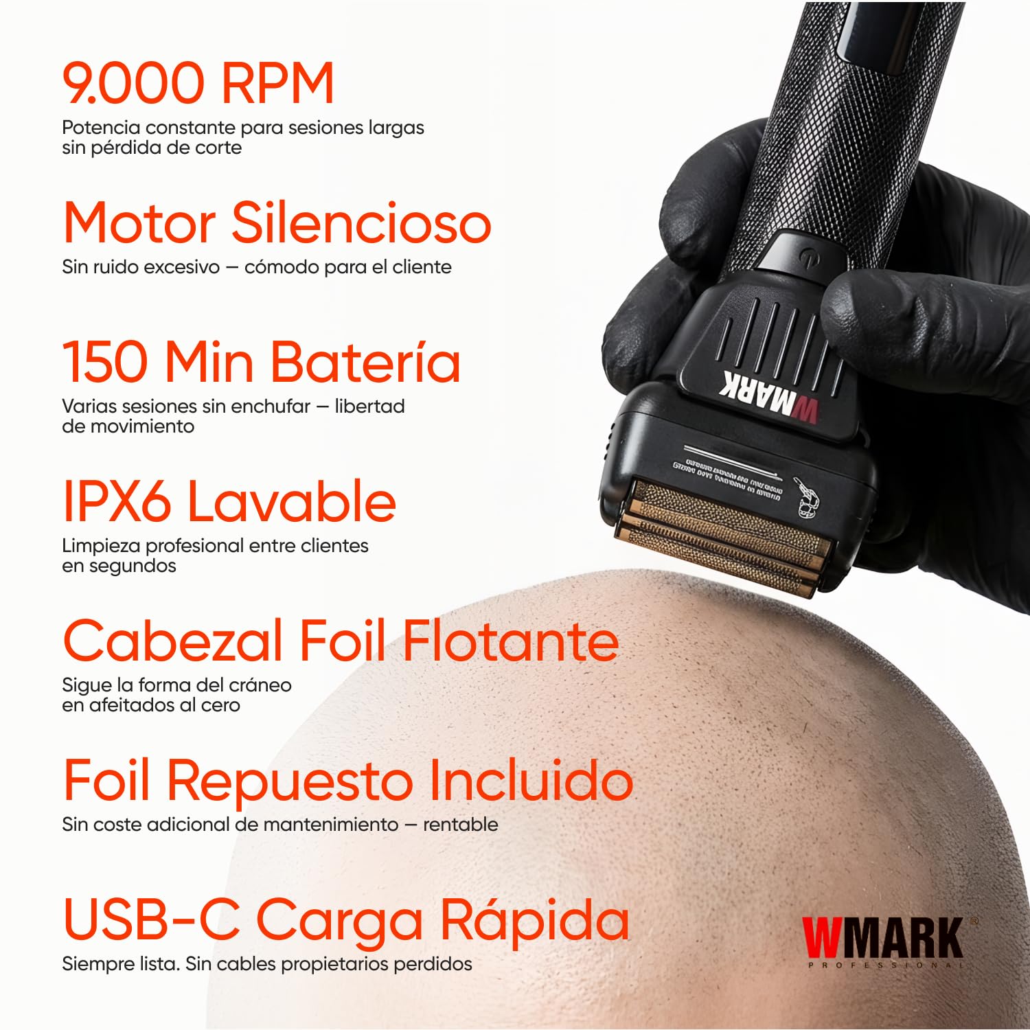 Afeitadora Eléctrica Hombre Foil - Maquina de Afeitar Cabeza Rapada y Barba, Afeitadora cabeza, Motor 9000RPM, IPX6, Batería 150min, LED, USB-C, Dry&Wet - WMARK NG-7982