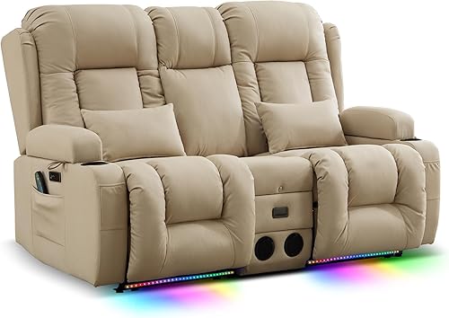 Miniatura 3 de TUNYI Sofá reclinable eléctrico con masaje y calor, asiento de cine en casa con consola, sofá biplaza reclinable RV con
