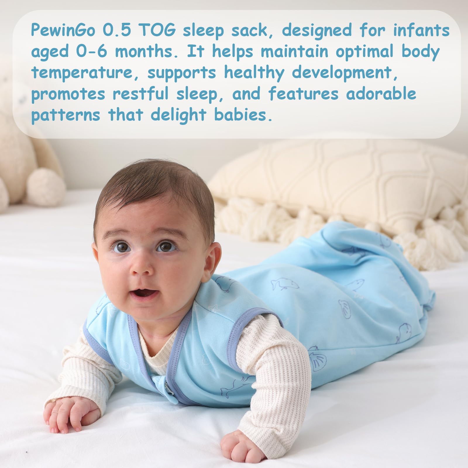 PewinGo Baby Sleeping Bag 0.5 TOG 0-3 Months Sleep Sack 2PCS with 100% Cotton, Blue 0.5tog - Image 4