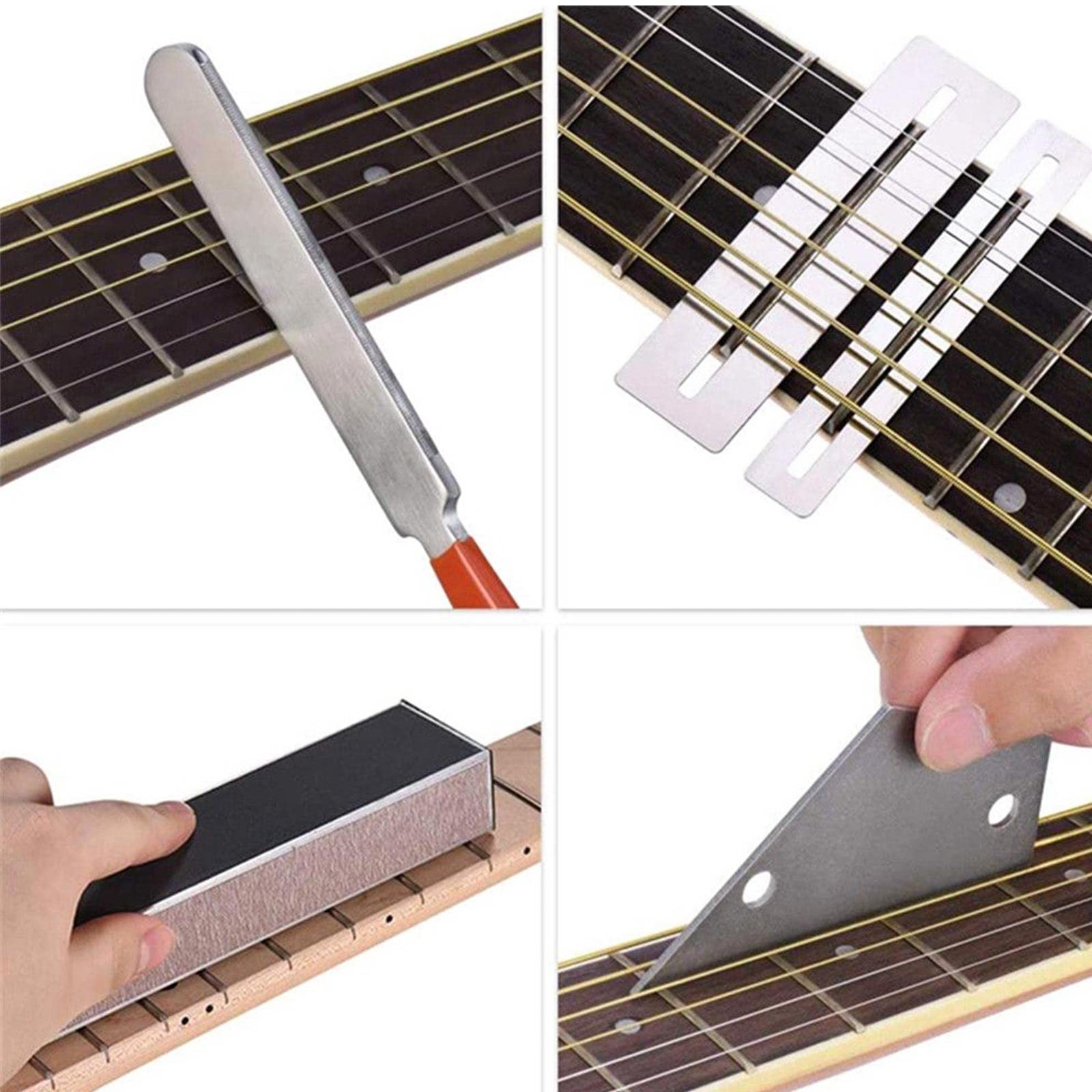 Kit di Strumenti per Liutaio per Chitarra 11PCS, Lima per Tasti, 2 Fret Tastiera Protettore, Fret Rocker, 4 Carta Vetrata, 2 Separatore di Corde, Trave Lvellamento per Chitarra Basso Banjo