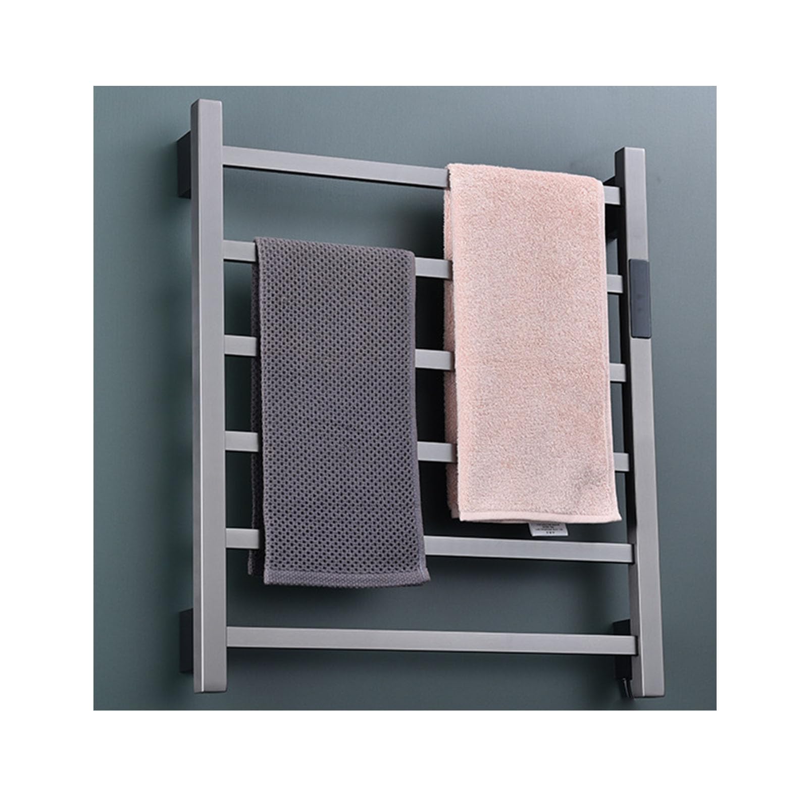 Sèche-serviettes électrique mural gris anti-humidité, radiateur acier inoxydable thermostat fil gauche