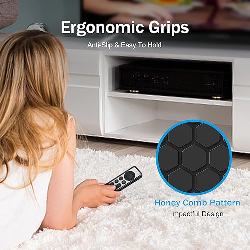 Miniatura 6 de Fintie Funda protectora para Apple TV Siri Remote 2021 2022  Honey Comb ligera, antideslizante, a prueba de golpes, funda de silicona para control
