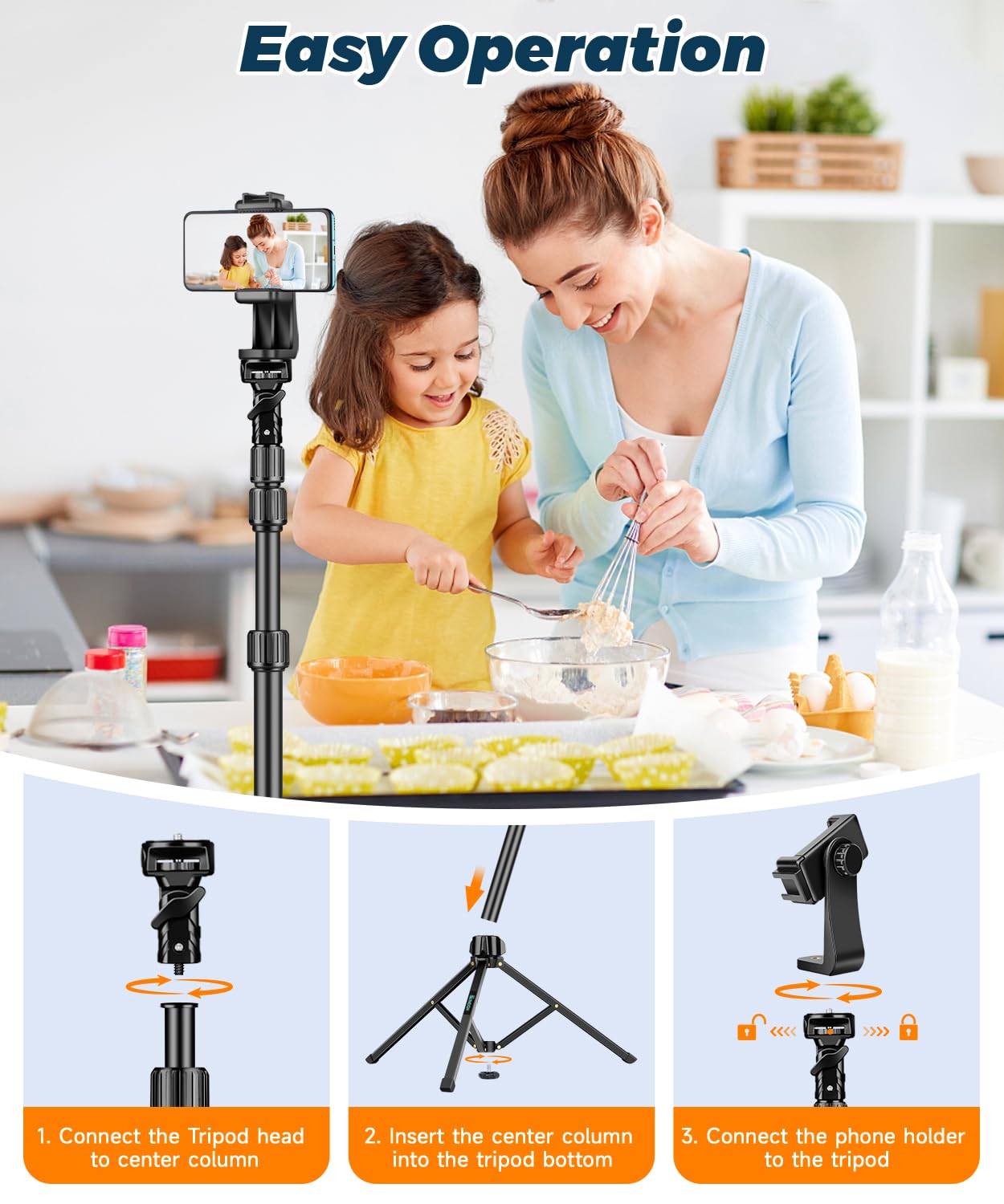 Nineigh 190cm Treppiede Smartphone, Alluminio Leggero Cavalletto Smartphone con telecomando e Supporto Telefono Cellulare, Estensibile Selfie Stick Treppiede per iPhone, Ideal per Video Vlog Youtube