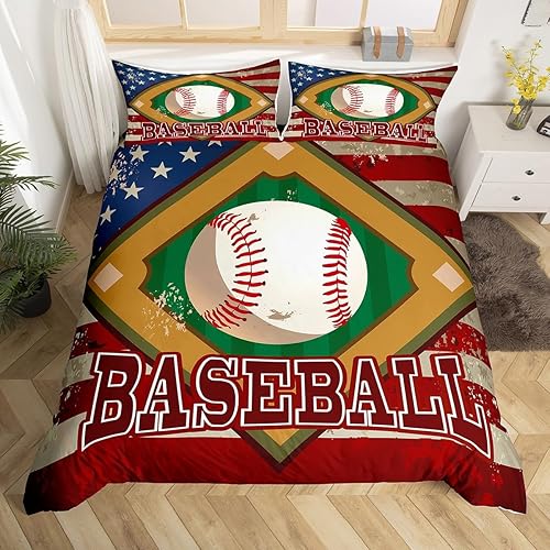 Miniatura 19 de Funda de edredón de sóftbol tamaño Queen para niños y niñas, juego de ropa de cama de color amarillo degradado, funda de edredón para juegos Camping