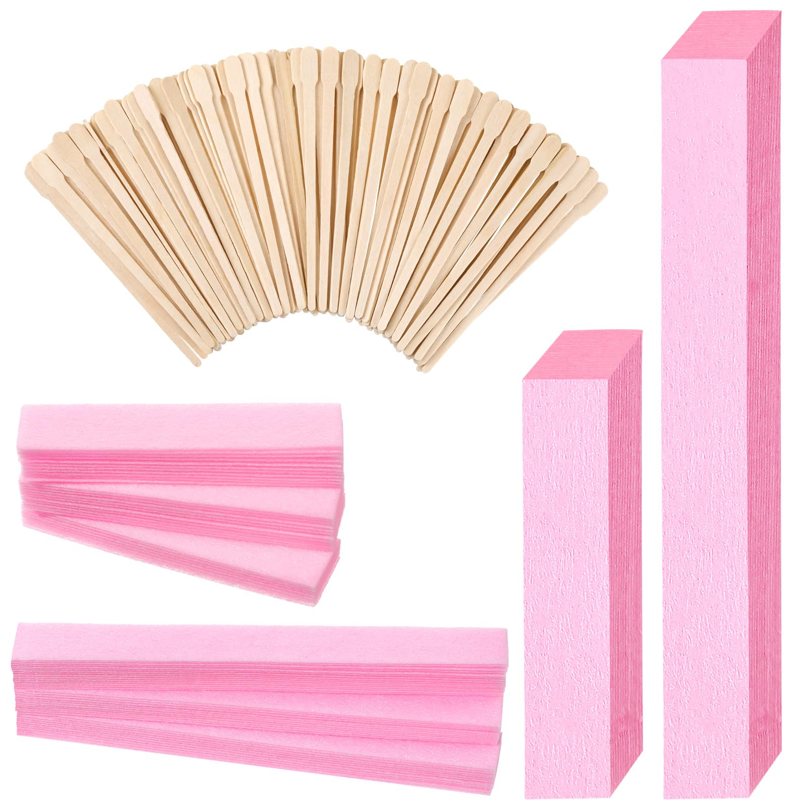 Leelosp 600 Pcs Waxing Kit Includes 400 Wax Paper Cloth Eyebrow Strips and 200 Wooden Smooth Applicator Sticks for Body Skin Hair Removal(Pink)