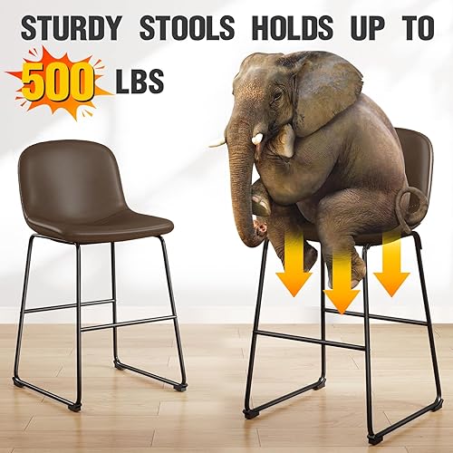 Miniatura 4 de TAVR Furniture Juego de 2 taburetes de piel sintética para mostrador, sillas de isla sin brazos, con respaldo para el hogar, cocina, comedor, bar,