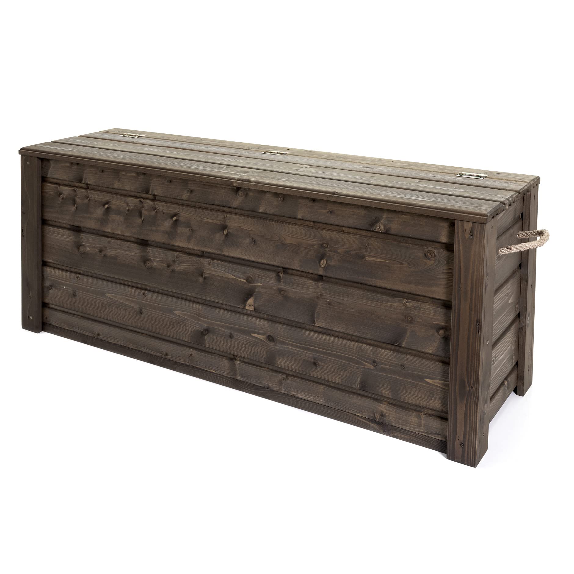 Flair TS 120 Gartentruhe Holz Truhe Garten Aufbewahrung Truhenbank Fichte Palisander mit Seilgriffe