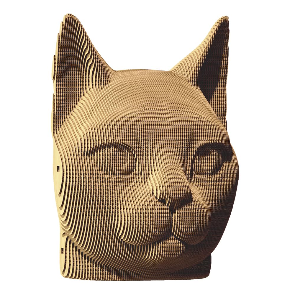 Puzzle 3D Cartonic - Modello Testa Di Gatto In Cartone Da Assemblaggio, Ecologico E Creativo