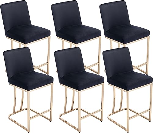 Miniatura 38 de VESCASA Taburetes de bar de 24 pulgadas de alto con respaldo, modernos de mediados de siglo tapizados de piel sintética con marco de metal dorado