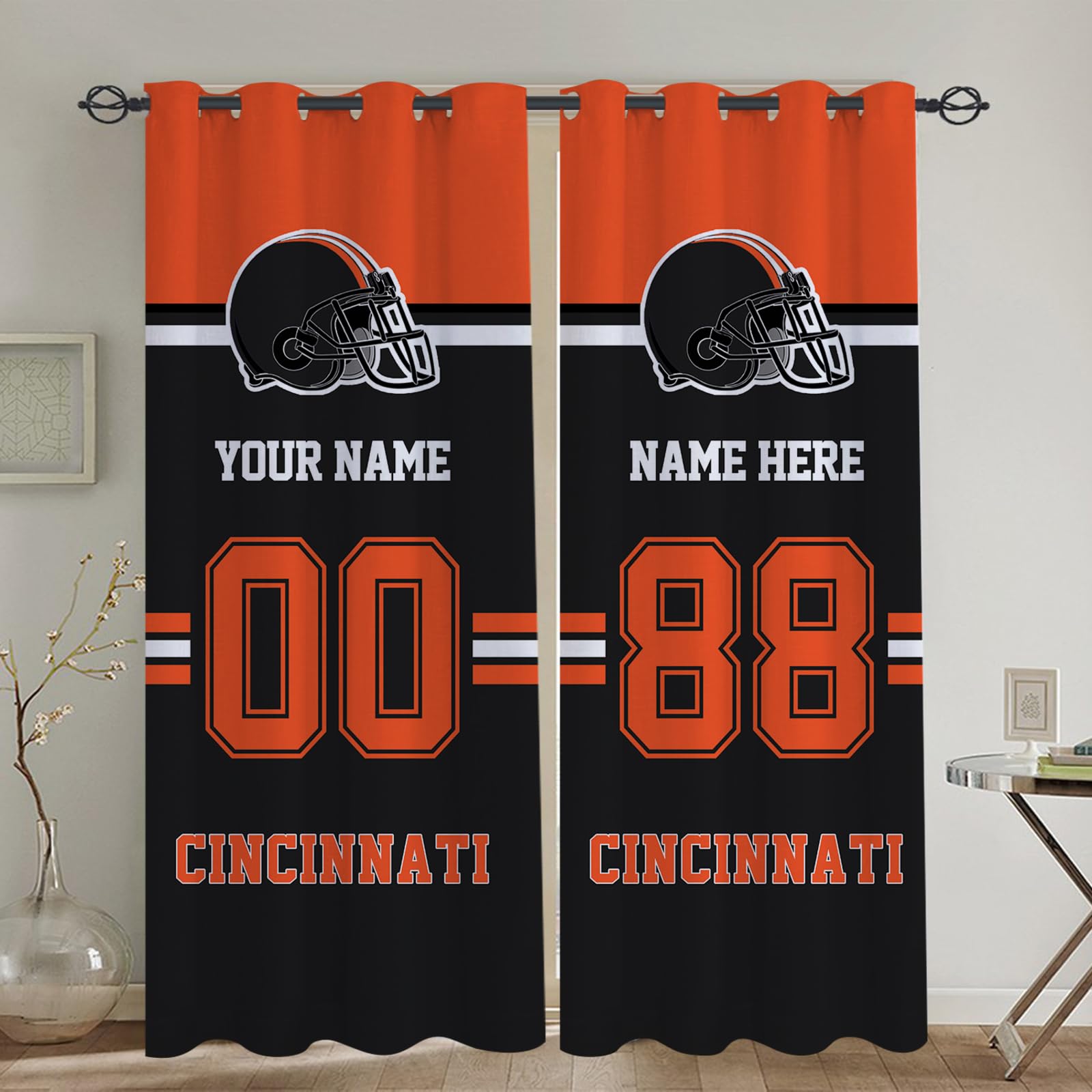 Midkepf Cincinnati Blackout Curtain Panels Custom Name Number Curtains for Bedroom Personalized Football Style Drapes Gift for Men Fans 2 Panels
