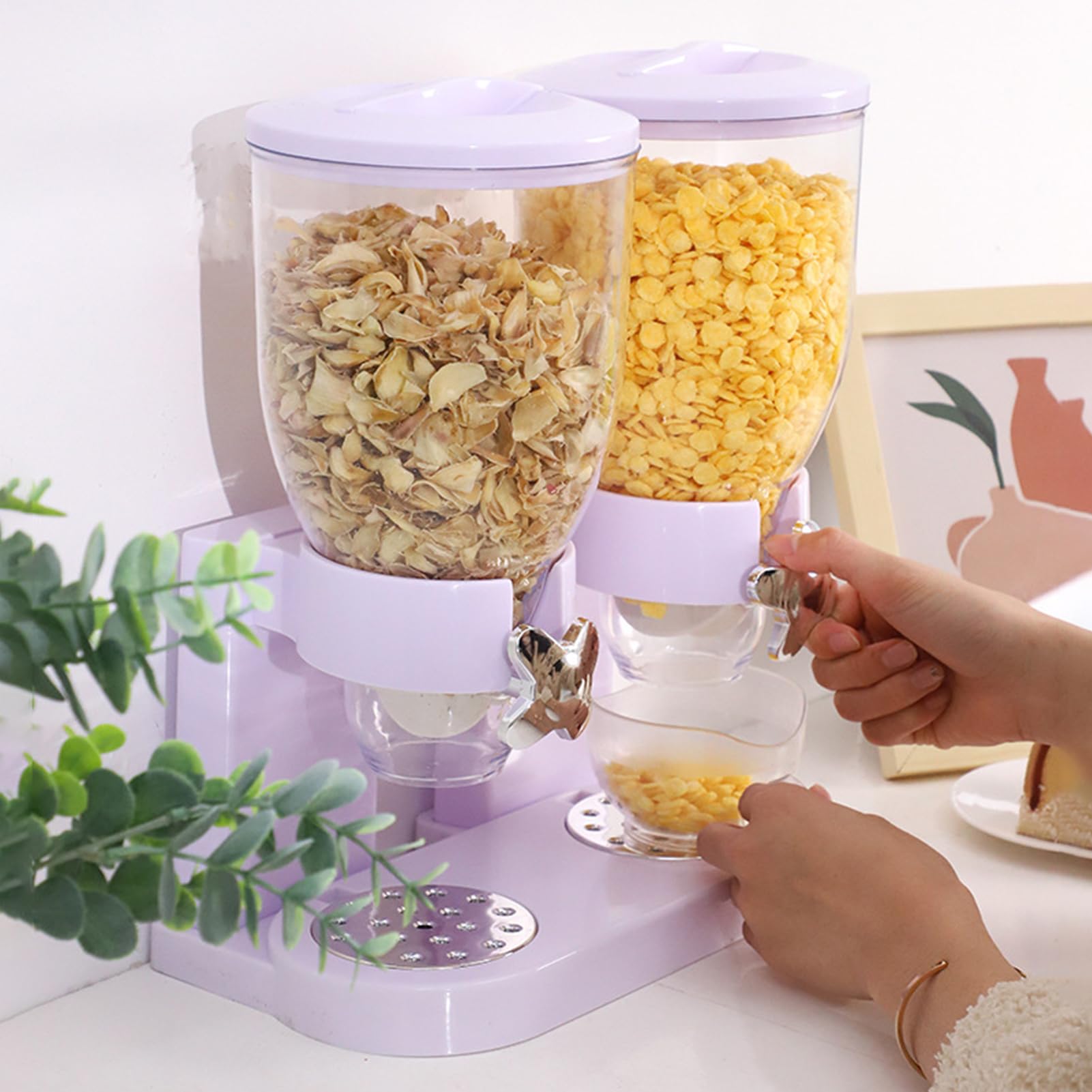 Dispenser per cereali doppio – Dispenser per snack – Cereal Dispenser, dispenser per caramelle e cibo secco, dispenser per caramelle da 2 litri (bianco, 3 scomparti)