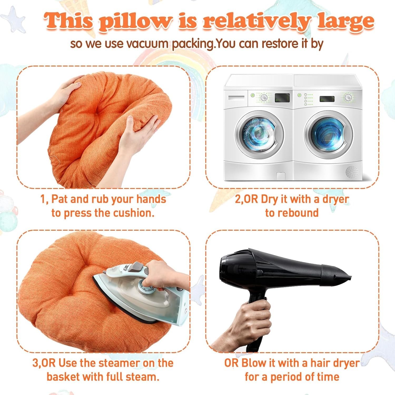 8 Cojines Redondos de 40 cm para niños y bebés; Cojines de Suelo Flexibles para aulas, Ideales para el hogar, guarderías, centros de educación Infantil, Yoga y meditación(Orange)