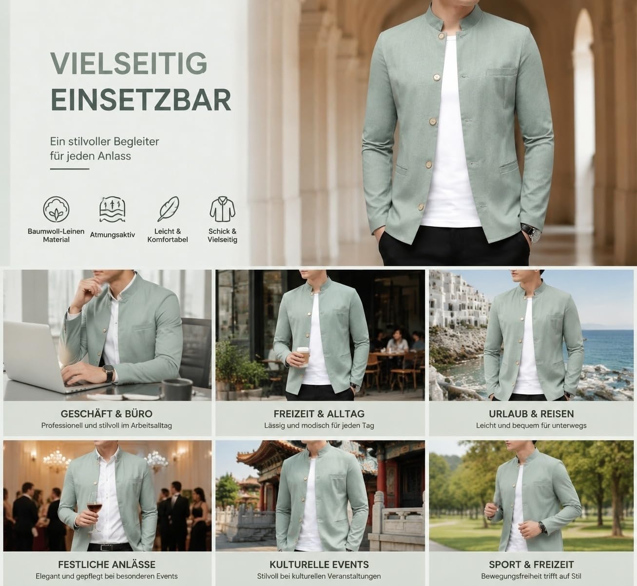Blazer Casual De Lino para Hombre Chaqueta Ligera De Verano con Cuello Alto Y Estilo Mandarín. Chaqueta Deportiva Elegante E Informal para Hombre. Chaqueta De Traje Casual De Negocios para El Traba