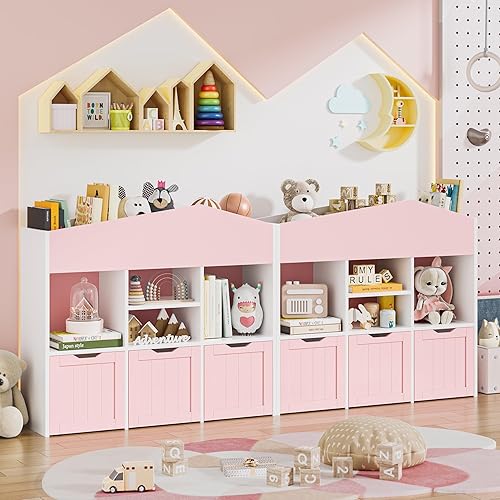 Miniatura 3 de FOTOSOK Organizador de almacenamiento de juguetes con 3 cajones móviles, organizadores de juguetes y almacenamiento con ruedas ocultas y 7