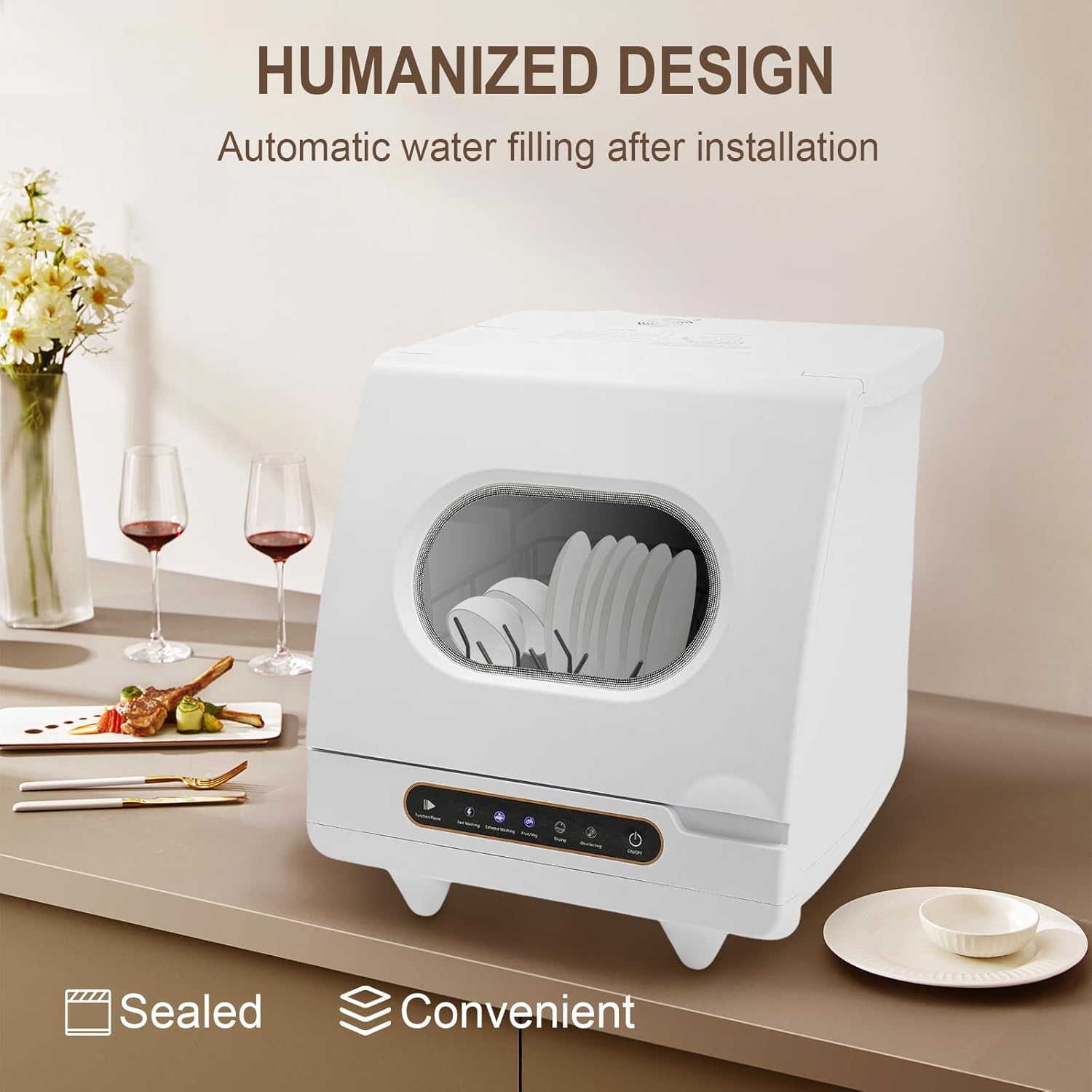 Countertop Dishwasher, 800W 110V Mini Dishwasher Low Noise Portable Dish Washer With 5intelligent Washing Functions For Washing Dishes After A Meal At Your Home.