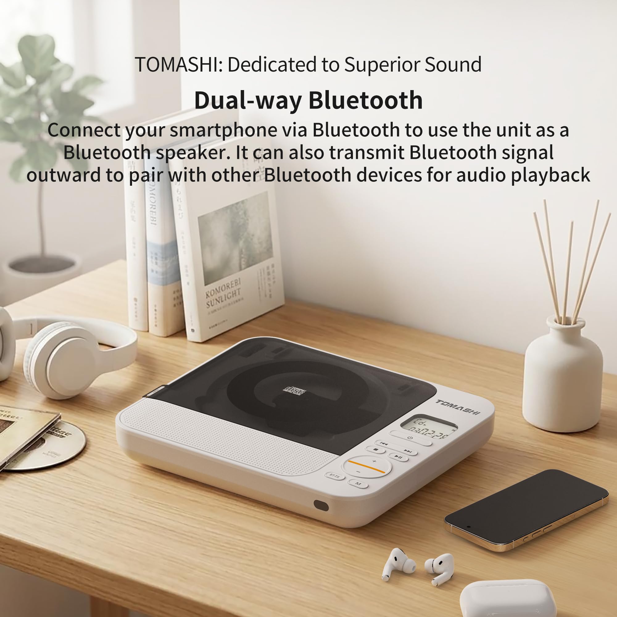 TOMASHI Lettore CD portatile con altoparlanti Blutooth Retro Lettore CD per casa desktop personale USB musica stereo ricaricabile con display LCD, lettore CD con telecomando, regalo per festival