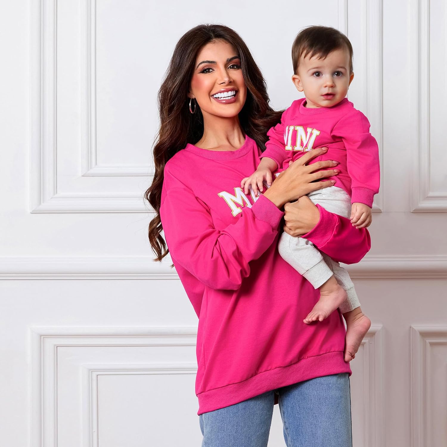 Winioder Mommy and Me Matching Outfits Letter Print Crewneck Pullover Sweatshirt Long Sleeve Shirt Tops Baby Clothes - Image 4