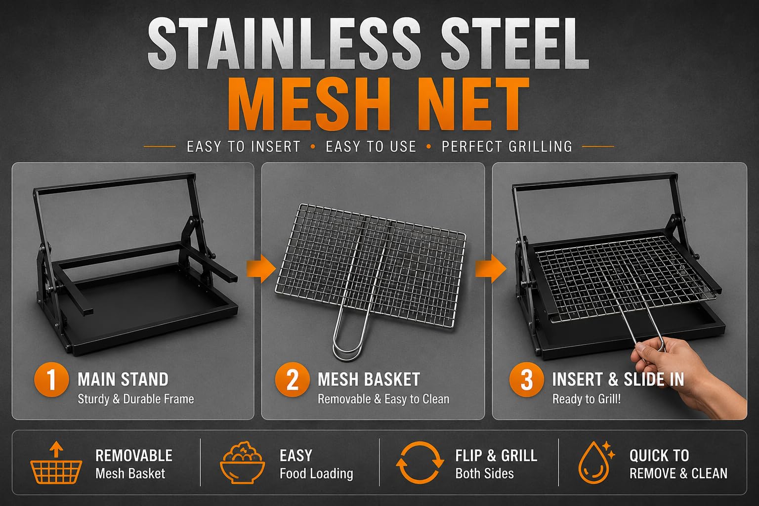 Charcoal BBQ Grill Set - Rotatable & Portable -2