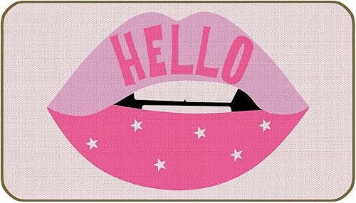 UINHMOP Felpudo decorativo de 17 x 30 pulgadas, diseño plano de Hello Pink Lips Preppy, decoración de diseño plano para el hogar, habitación de