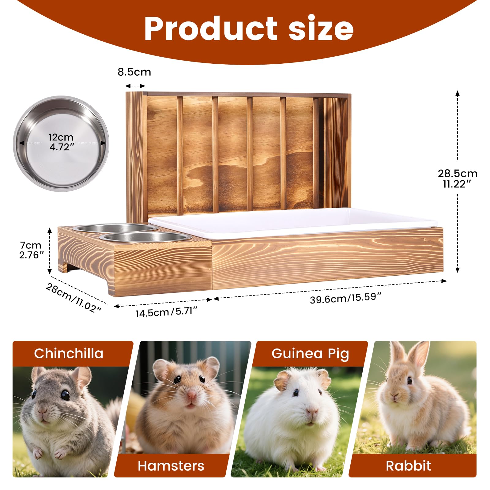 KHEARPSL 3 in 1 Rabbit Hay Feeder with Litter Box and 2 Bowls, Bunny Feeder Guinea Pig hay Rack Holder & Litter Box for Chinchilla Hamsters Guinea Pig Rabbit Bunny Small Animals (Brown) - image 4