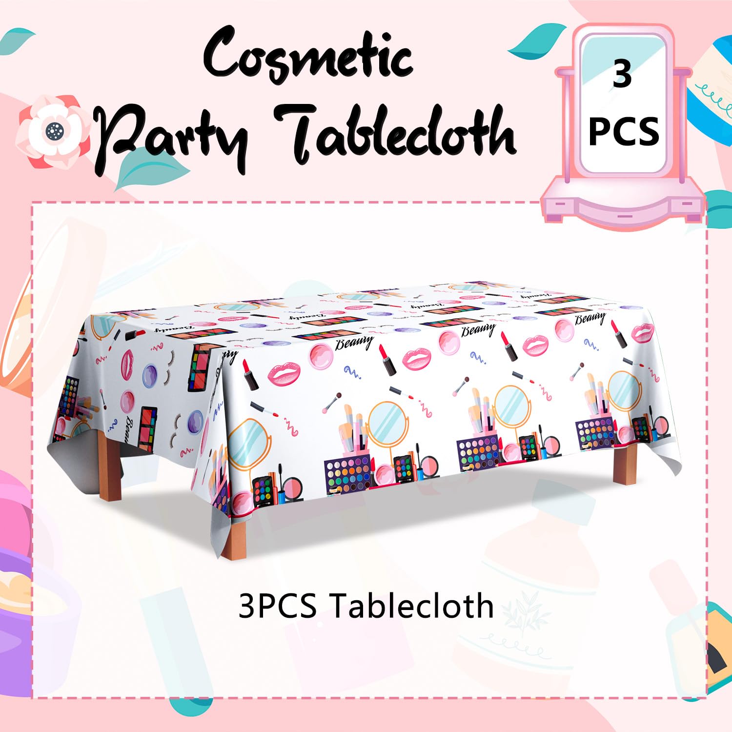 Spa Trucco Partito Tablecovers - 3 Pcs Spa Tema Tovaglia, Trucco Tema Copertura della Tabella per Trucco Festa di Compleanno Decorazioni