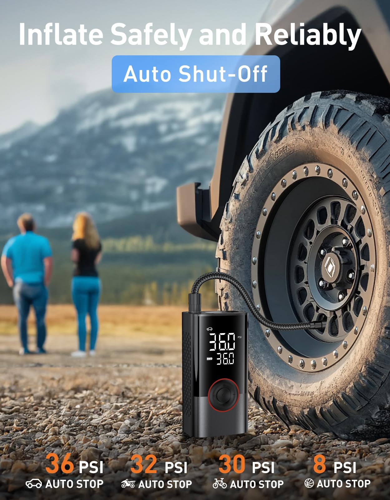 Tire Inflator Portable Air Compressor, 150PSI Air Pump for Car Tires with LED Light, Cordless Tire Pump with Digital Pressure Gauge, Tire Inflator for Car, Bike, Motorcycle, Ball