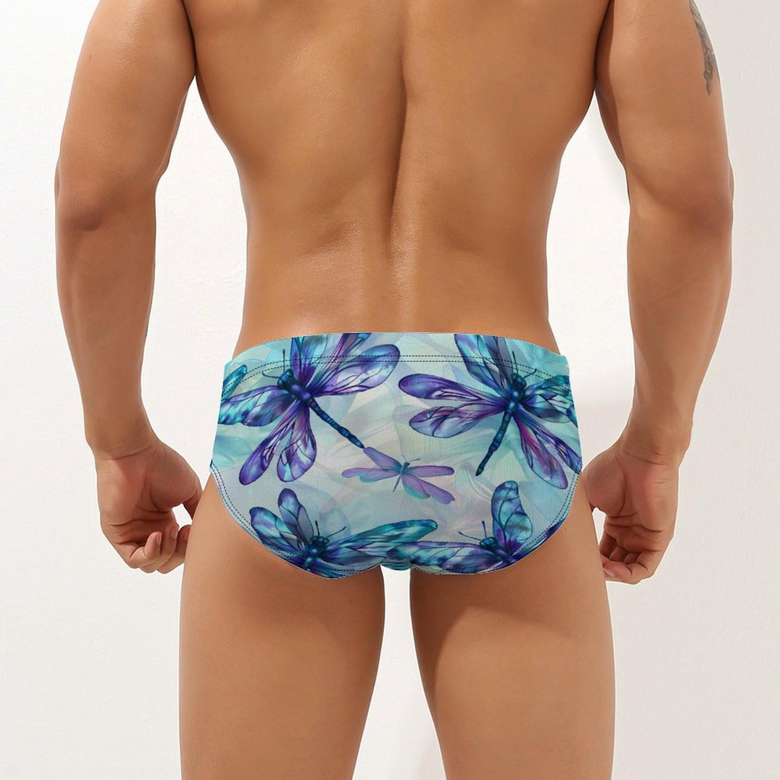Flying Dragonflies Mens Swim Briefs Bikini Swimwear Print Beach Shorts Sexy Swimsuit L