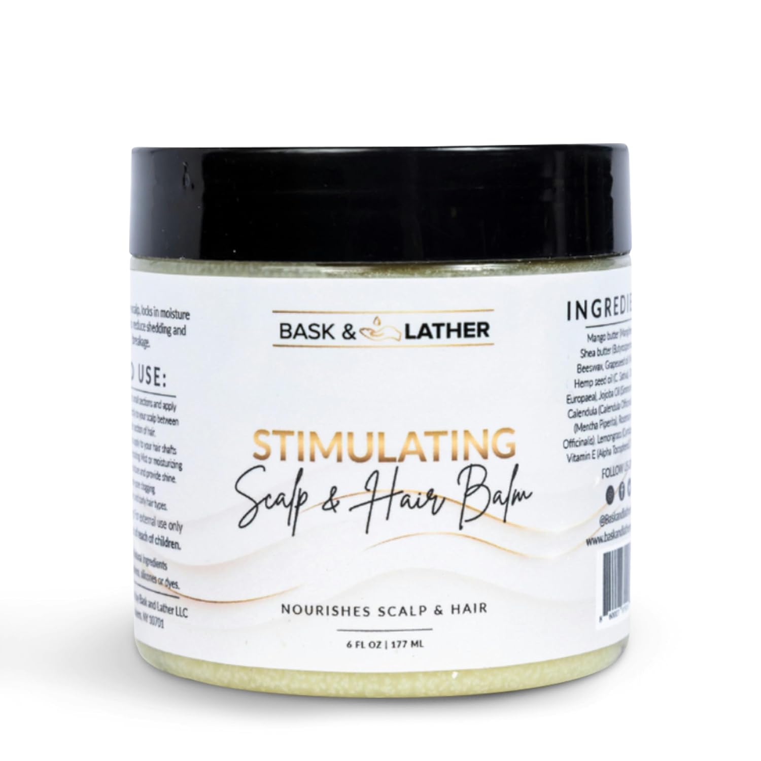 Bask & Lather Stimulating Scalp and Hair Balm for Hair Growth, Mango & Shea Butter, Nourishing Jojoba Oil, Peppermint & Rosemary Oil, Vitamin E, Scalp Care, Hair Care, Moisture, Shine & Strength, 6 oz